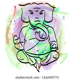 A line drawing depicting Lord Ganesh. Hand drawn vector illustration.