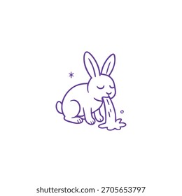 Un dibujo de línea representa a un conejo vomitando en un estilo simple y de dibujos animados.