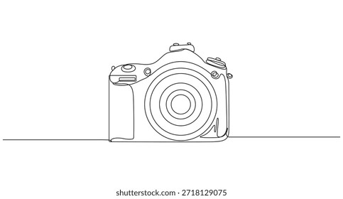 Un dibujo de línea de una cámara digital sobre un fondo blanco, cámara continua de una línea de dibujo de arte,