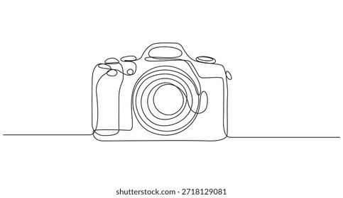 Un dibujo de línea de una cámara digital sobre un fondo blanco, cámara continua de una línea de dibujo de arte,