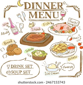 Línea Dibujo Cena Menú Material