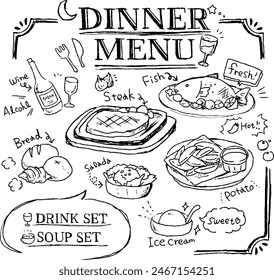 Line Drawing Dinner Menu Material