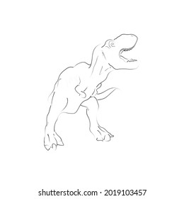 line drawing of dinosaurs. T-Rex isolated on background. Vector illustration.