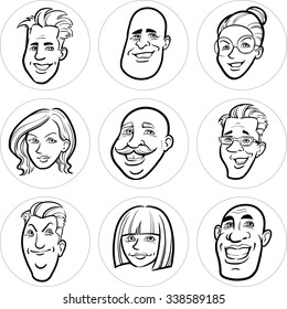Line drawing of diverse people faces