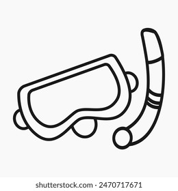 line drawing of a diving mask and snorkel isolated on white backround