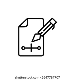 Line drawing of a document with a pencil a design element on background paper