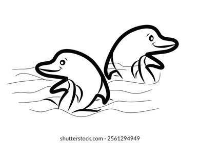 line drawing of dolphin isolated on white background. Dolphin sketch vector illustration.