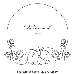 
line drawing doodle artistic autumn frame, pumpkin, postcard invitation