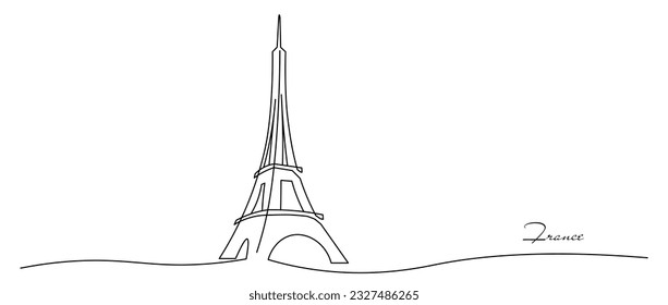 Line drawing doodle eiffel tower, France tourist attraction, Paris, travel.