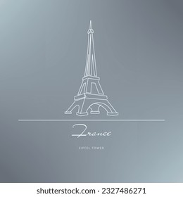 Line drawing doodle eiffel tower, France tourist attraction, Paris, travel.