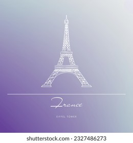 Line drawing doodle eiffel tower, France tourist attraction, Paris, travel.