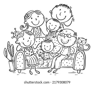 Line drawing of doodle family portrait