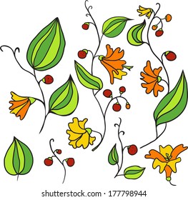 line drawing doodle flowers, vector hand drawn illustration
