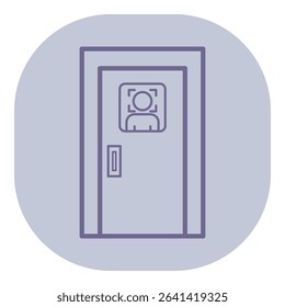 Line drawing of door with clear identity icon on it. Design with simplistic outline suitable for signage or graphic use