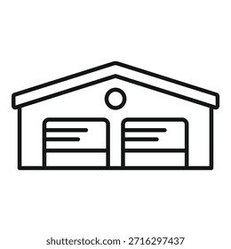 Line drawing of a double garage building featuring closed doors, suitable for concepts related to storage, parking, or residential architecture