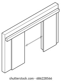 Line drawing of a double surface sliding door.