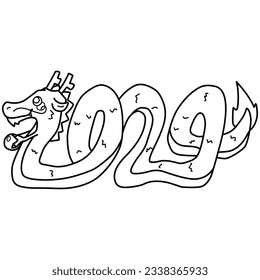 Line drawing of a dragon in a numerical-like shape for a New Year's greeting card for the Year of the Dragon.