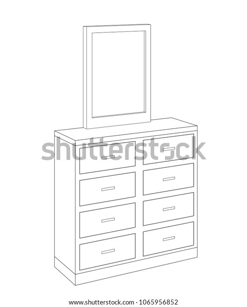 Line Drawing Dresser Double Stack Drawers Stock Vector Royalty