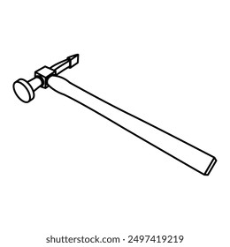 
Line drawing of a dual-function hammer with a wooden handle. Illustration of hammer icon for stone work, wood work