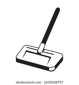 Line drawing of a dustpan tool with a handle and rectangular base