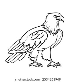Line drawing of an eagle walking.Vector illustration isolated on white background.