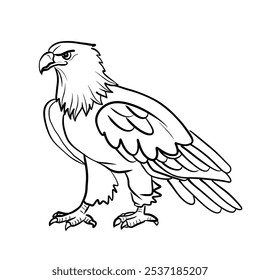 Line drawing of an eagle walking.Vector illustration isolated on white background.