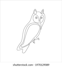 Line drawing Eastern screech owl tattoo Vector Illustration. Free single line drawing of long-eared owl. Outline drawing of Eurasian eagle owl bird one line hand drawing continuous minimalistic art