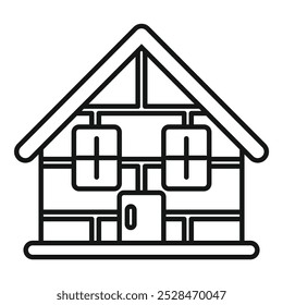 Desenho de linha de uma casa ecológica que utiliza fontes de energia alternativas com painéis solares instalados no telhado