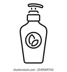 Desenho de linha de uma garrafa de sabão líquido eco amigável distribuindo sabão, para sustentabilidade e estilo de vida zero desperdício