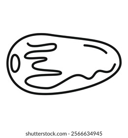 Line drawing of an eggplant, highlighting its elongated shape, smooth skin, and leafy stem