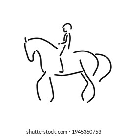 Line drawing of elegance horse company logo identity. Dressage horse and rider.
