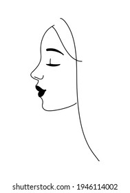 Line drawing, elegant portrait of young woman with closed eyes. Logo for beauty products, beauty salon. Attractive avatar. Profile portrait
