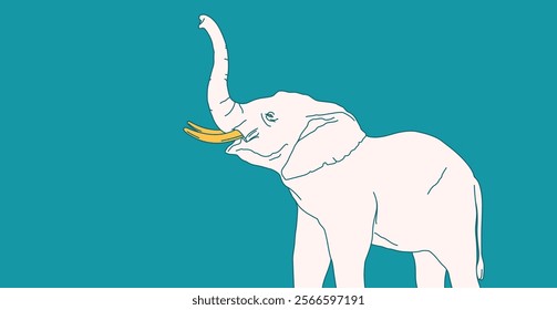 Line drawing of an elephant with a playful expression against a teal background. This unique illustration captures the majesty and charm of this magnificent animal.