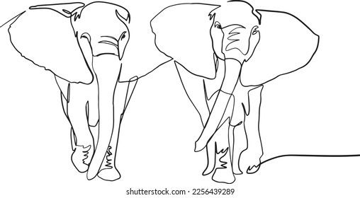  line drawing of elephants wildlife vector illustration. Endless line art illustration of elephant. elephant one line drawing. Simple animal logo.