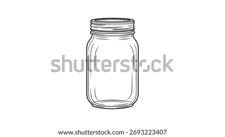Line drawing of an empty glass mason jar with lid container