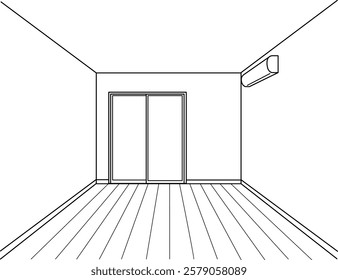 Line drawing of an empty room with air conditioning