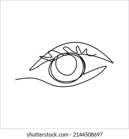 Line Drawing Eye Icon. Single Draw Ophthalmologist Symbol, Line Art Eyes, Continuous Monoline Vision Drawing, One Outline Lineart Eyeball Logo, Linear Vector Illustration