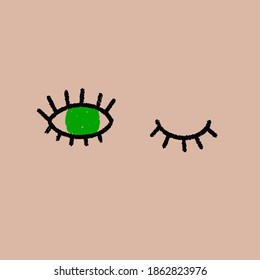 line drawing of eyes winking