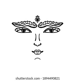 Line drawing of the face. Abstract minimal portrait isolated on white background. Logo, badge, label. A logo that can be applied to a variety of media.