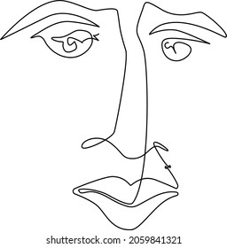 cara de dibujo С línea continua. Retrato moderno de contorno de arte de una sola línea. Ilustración del vector