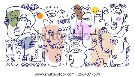 Line drawing face portrait doodle geometric outline hand drawn vector illustration. Minimalist line art abstract portrait design for wall art, print, decoration. poster and banner.