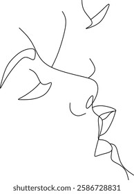 Line drawing of the faces of a loving couple, man and woman. Hand-drawn without artificial intelligence
