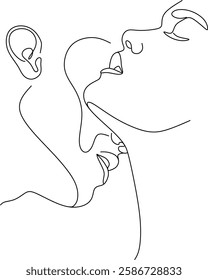 Line drawing of the faces of a loving couple, man and woman. Hand-drawn without artificial intelligence