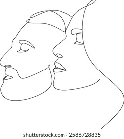 Line drawing of the faces of a loving couple, man and woman. Hand-drawn without artificial intelligence