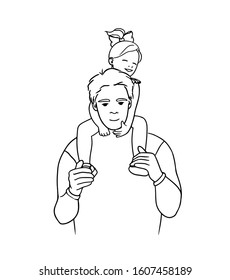 line drawing of a father and children lovely family concept Father's Day. Vector