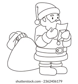 Line drawing of Father Christmas reading a letter, vector material.