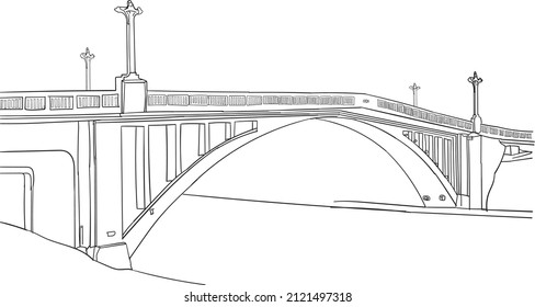 Line drawing of the Feliciano Sodré Bridge, located in the city of Cabo Frio, Rio de Janeiro, Brazil. Historic Monument, inaugurated in 1926. It connects the city center to the Gamboa and Rua dos Biqu