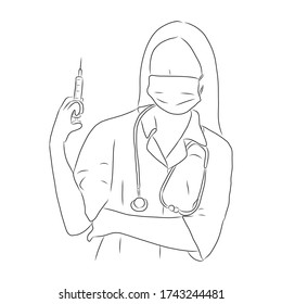 line drawing of female doctors with syringes