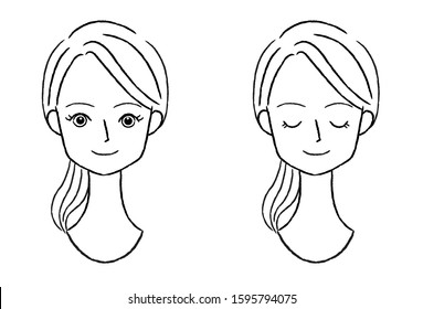 Line Drawing Female Face: เวกเตอร์สต็อก (ปลอดค่าลิขสิทธิ์) 1595794075