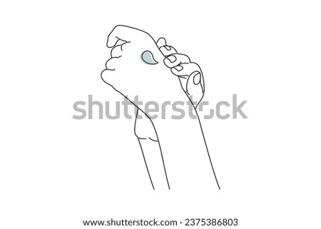 Line drawing of female hands applying hand cream on skin